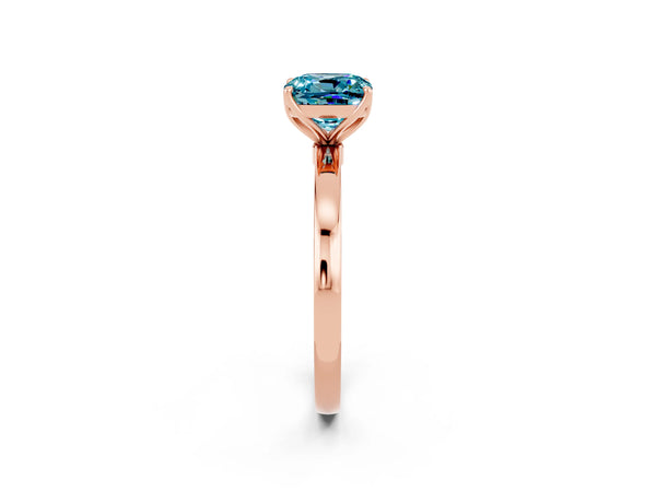 Rose gold Cushion Cut Blue Topaz Solitaire Ring with Thin Band and Prong Setting