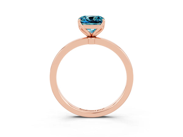 Rose gold Cushion Cut Blue Topaz Solitaire Ring with Thin Band and Prong Setting