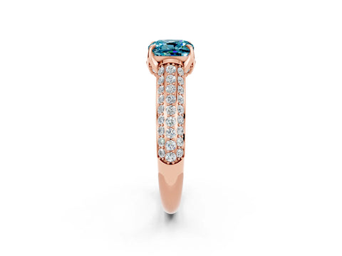Rose gold Cushion Cut Blue Topaz Solitaire Ring with Three-Row Pavé Band and Four-Prong Setting_14