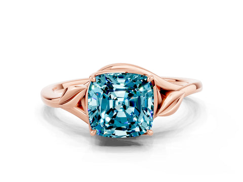 Rose gold Cushion Cut Blue Topaz Solitaire Ring with Twist Band and Four-Prong Setting_24