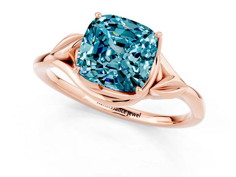 Rose gold Cushion Cut Blue Topaz Solitaire Ring with Twist Band and Four-Prong Setting_25