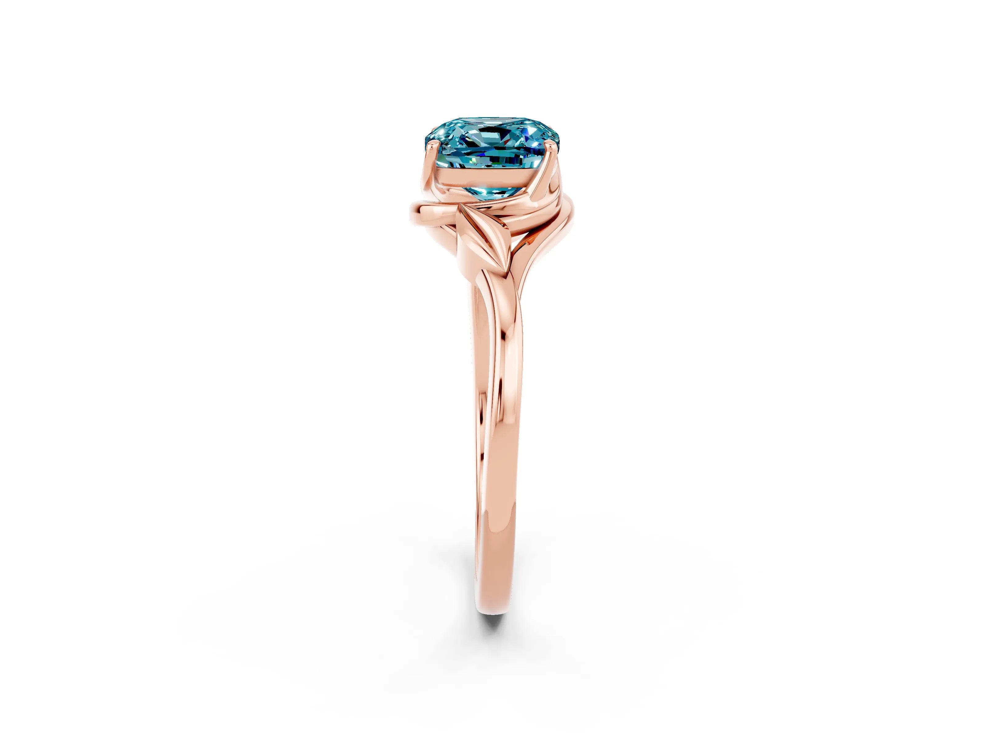 Rose gold Cushion Cut Blue Topaz Solitaire Ring with Twist Band and Four-Prong Setting_26