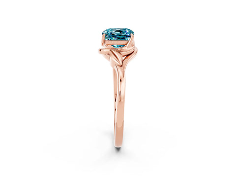 Rose gold Cushion Cut Blue Topaz Solitaire Ring with Twist Band and Four-Prong Setting_26