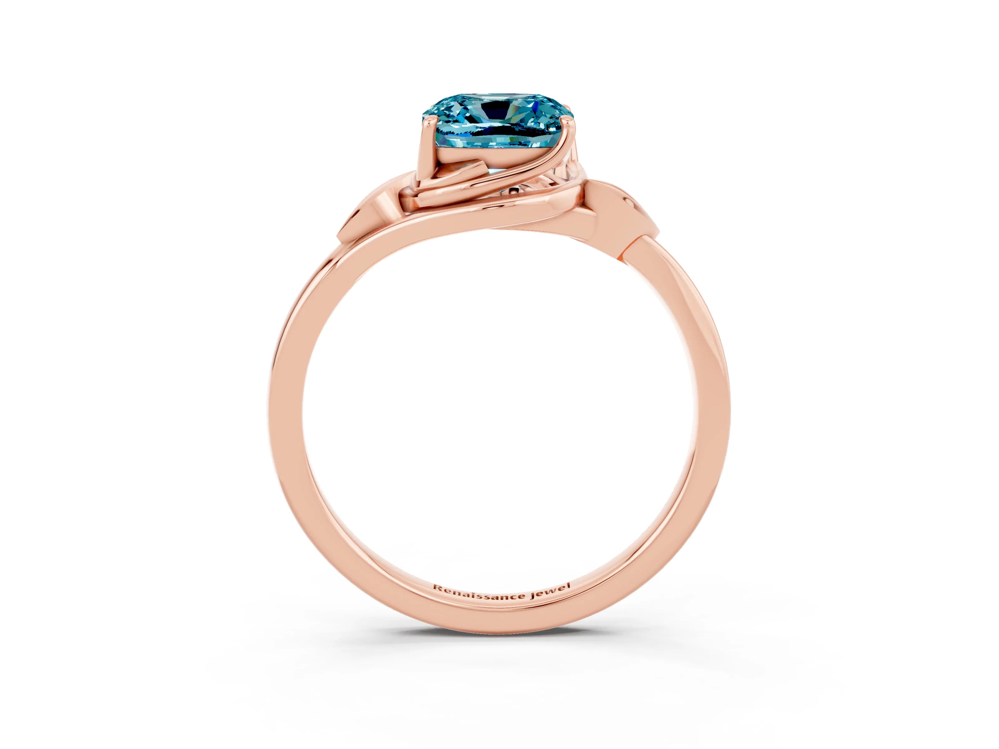 Rose gold Cushion Cut Blue Topaz Solitaire Ring with Twist Band and Four-Prong Setting_27