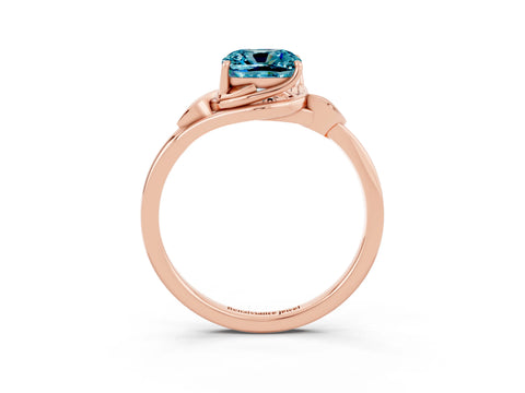 Rose gold Cushion Cut Blue Topaz Solitaire Ring with Twist Band and Four-Prong Setting_27