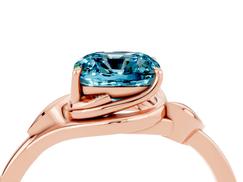 Rose gold Cushion Cut Blue Topaz Solitaire Ring with Twist Band and Four-Prong Setting_28