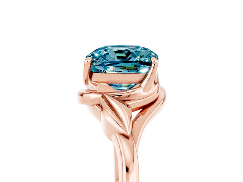 Rose gold Cushion Cut Blue Topaz Solitaire Ring with Twist Band and Four-Prong Setting_29