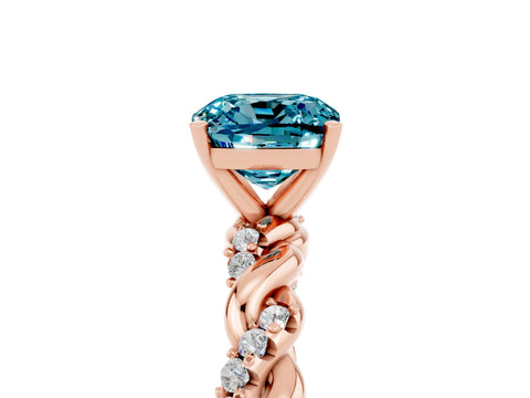 Rose gold Cushion Cut Blue Topaz Solitaire Ring with Twisted Band and Pavé Accents_5