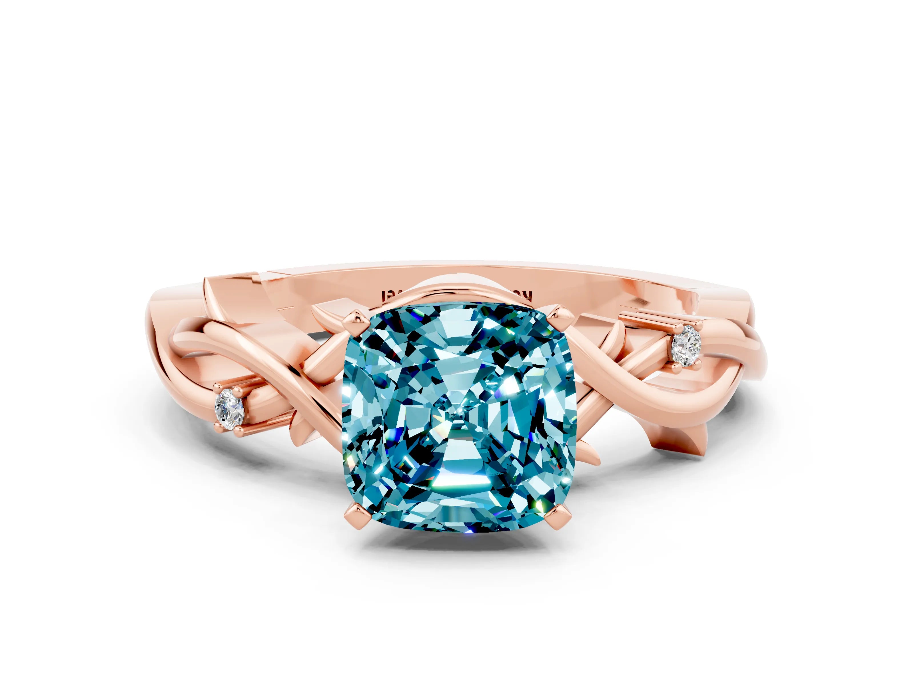 Rose gold Cushion Cut Blue Topaz Solitaire Ring with Twisted Band and Prong Setting