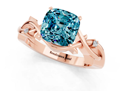 Rose gold Cushion Cut Blue Topaz Solitaire Ring with Twisted Band and Prong Setting_1