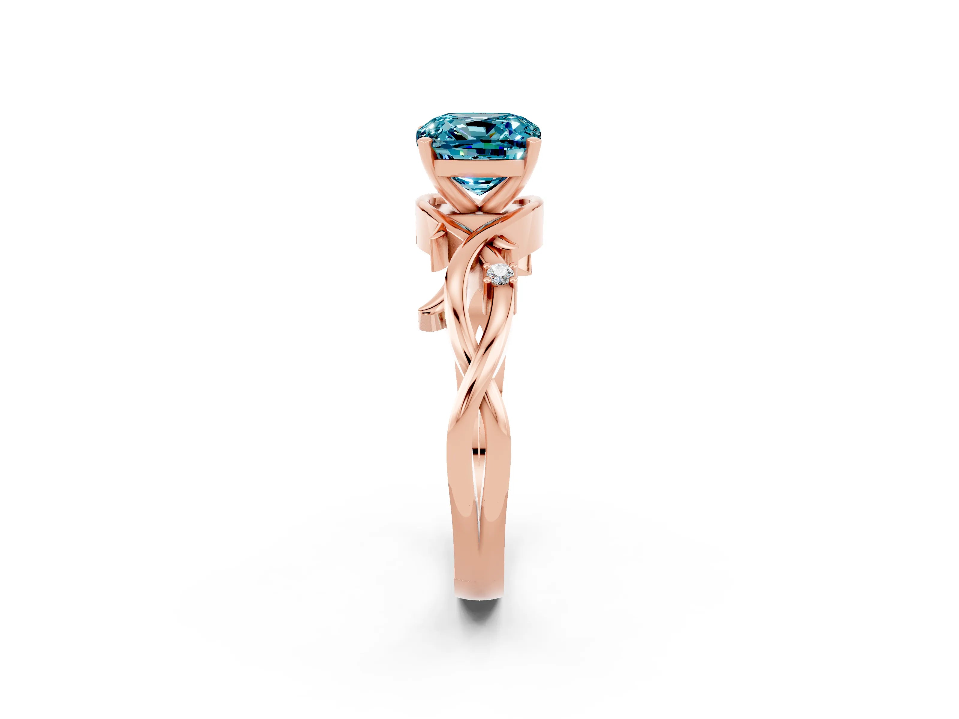 Rose gold Cushion Cut Blue Topaz Solitaire Ring with Twisted Band and Prong Setting_2