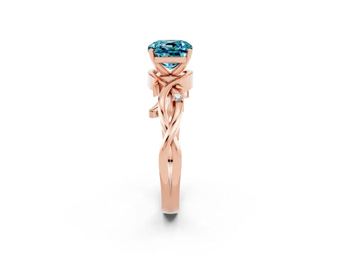 Rose gold Cushion Cut Blue Topaz Solitaire Ring with Twisted Band and Prong Setting_2