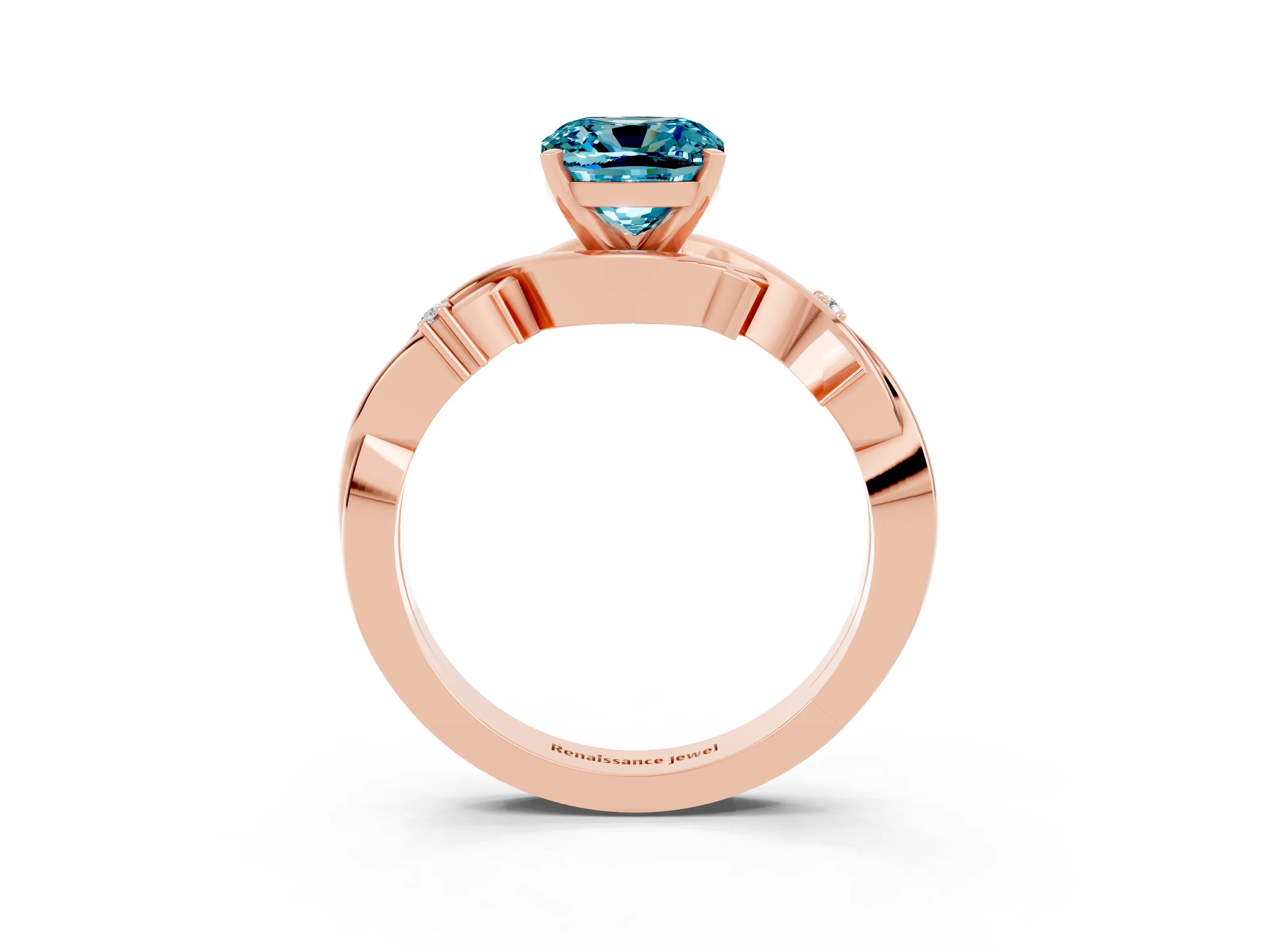 Rose gold Cushion Cut Blue Topaz Solitaire Ring with Twisted Band and Prong Setting_3