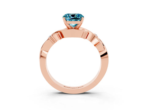 Rose gold Cushion Cut Blue Topaz Solitaire Ring with Twisted Band and Prong Setting_3