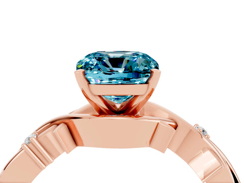 Rose gold Cushion Cut Blue Topaz Solitaire Ring with Twisted Band and Prong Setting_4