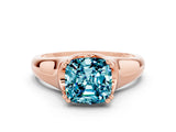 Rose gold Cushion Cut Blue Topaz Solitaire Ring with Wide Band and Prong Setting