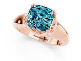 Rose gold Cushion Cut Blue Topaz Solitaire Ring with Wide Band and Prong Setting_1