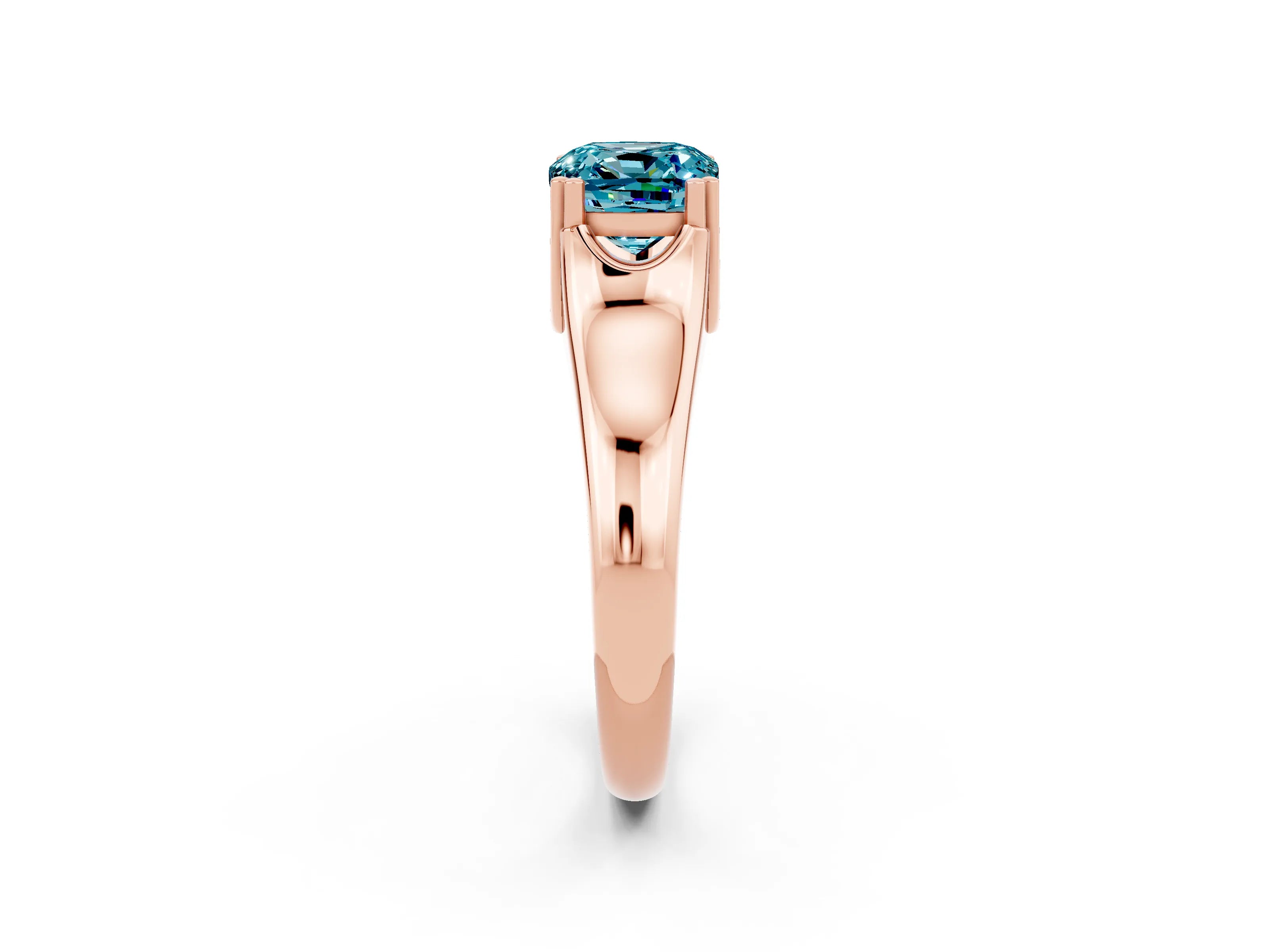 Rose gold Cushion Cut Blue Topaz Solitaire Ring with Wide Band and Prong Setting_2