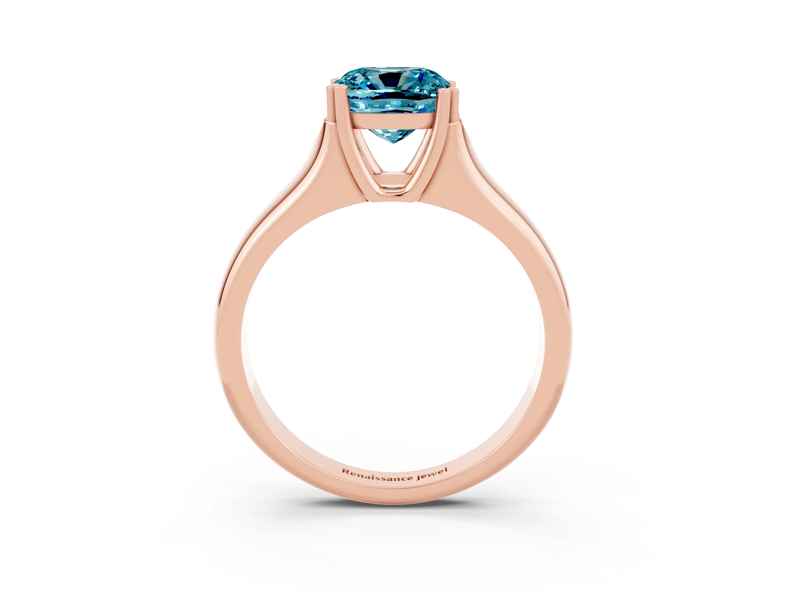 Rose gold Cushion Cut Blue Topaz Solitaire Ring with Wide Band and Prong Setting_3