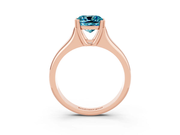 Rose gold Cushion Cut Blue Topaz Solitaire Ring with Wide Band and Prong Setting
