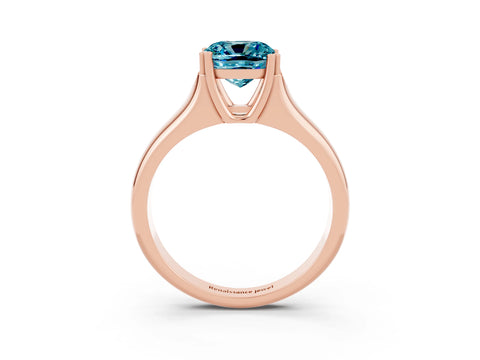 Rose gold Cushion Cut Blue Topaz Solitaire Ring with Wide Band and Prong Setting_3