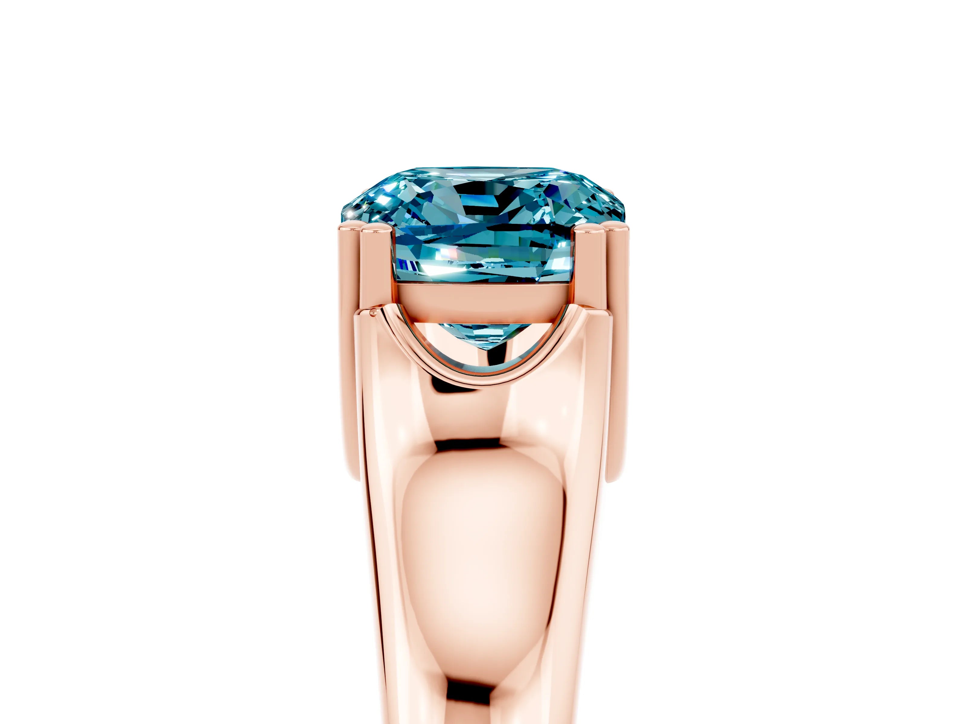 Rose gold Cushion Cut Blue Topaz Solitaire Ring with Wide Band and Prong Setting_5