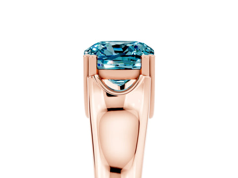Rose gold Cushion Cut Blue Topaz Solitaire Ring with Wide Band and Prong Setting_5