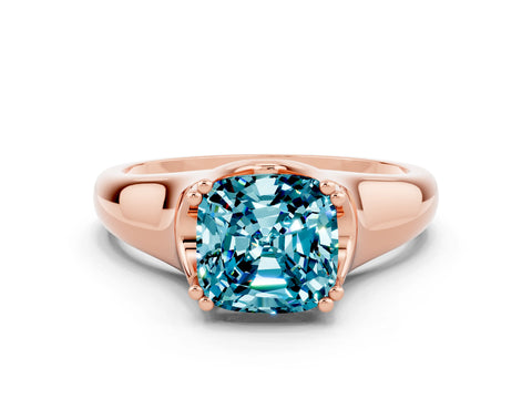 Rose gold Cushion Cut Blue Topaz Solitaire Ring with Wide Band and Prong Setting