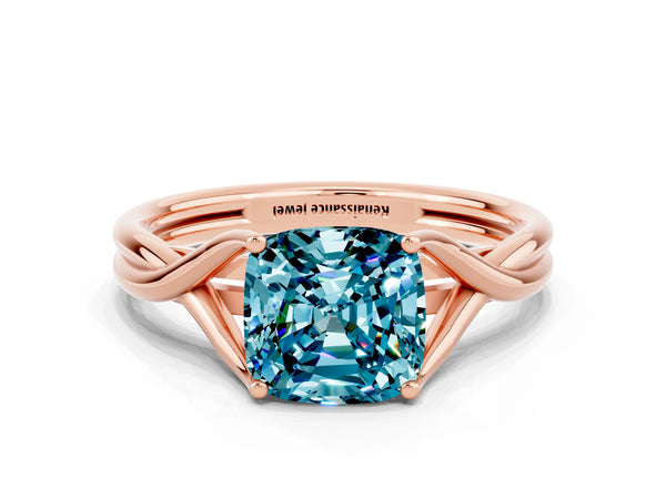 Rose gold Cushion Cut Blue Topaz Solitaire Twist Band Prong Setting Ring