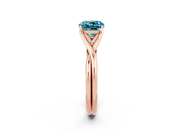 Rose gold Cushion Cut Blue Topaz Solitaire Twist Band Prong Setting Ring