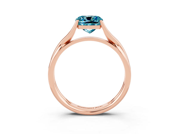 Rose gold Cushion Cut Blue Topaz Solitaire Twist Band Prong Setting Ring