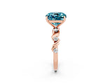 Rose gold Cushion Cut Blue Topaz Solitaire Twisted Band with Round  Accents and Prong Setting_14