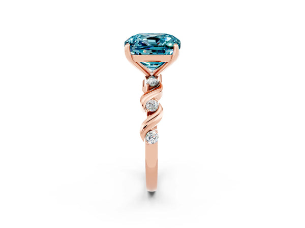 Rose gold Cushion Cut Blue Topaz Solitaire Twisted Band with Round  Accents and Prong Setting