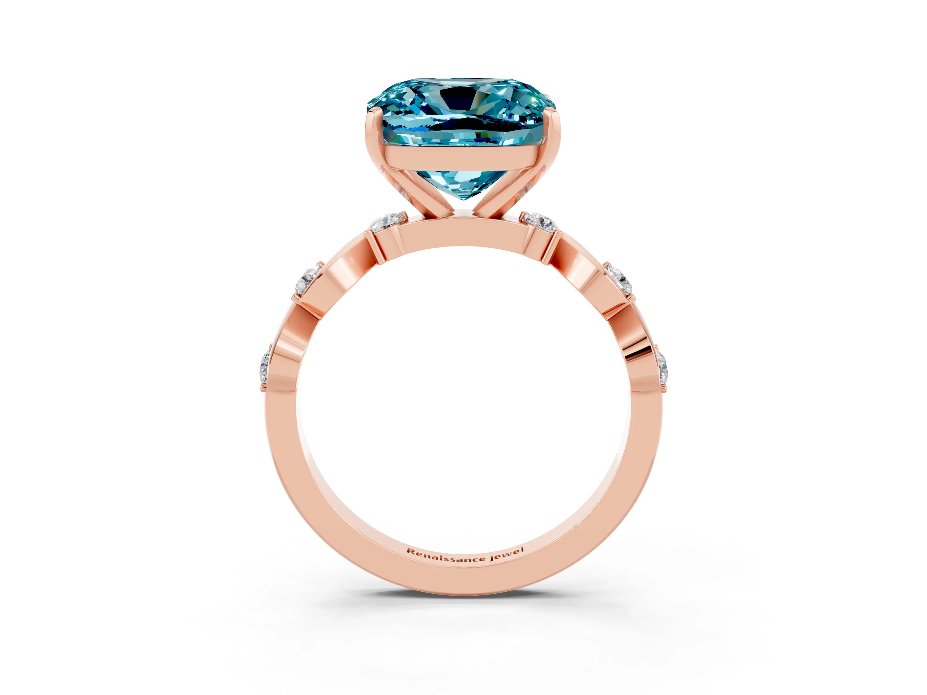 Rose gold Cushion Cut Blue Topaz Solitaire Twisted Band with Round  Accents and Prong Setting_15