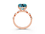 Rose gold Cushion Cut Blue Topaz Solitaire Twisted Band with Round  Accents and Prong Setting_15