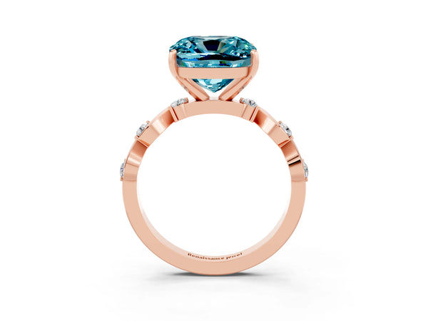 Rose gold Cushion Cut Blue Topaz Solitaire Twisted Band with Round  Accents and Prong Setting