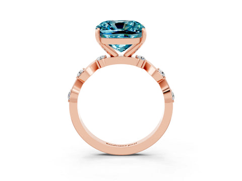 Rose gold Cushion Cut Blue Topaz Solitaire Twisted Band with Round  Accents and Prong Setting_15