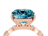 Rose gold Cushion Cut Blue Topaz Solitaire Twisted Band with Round  Accents and Prong Setting_16