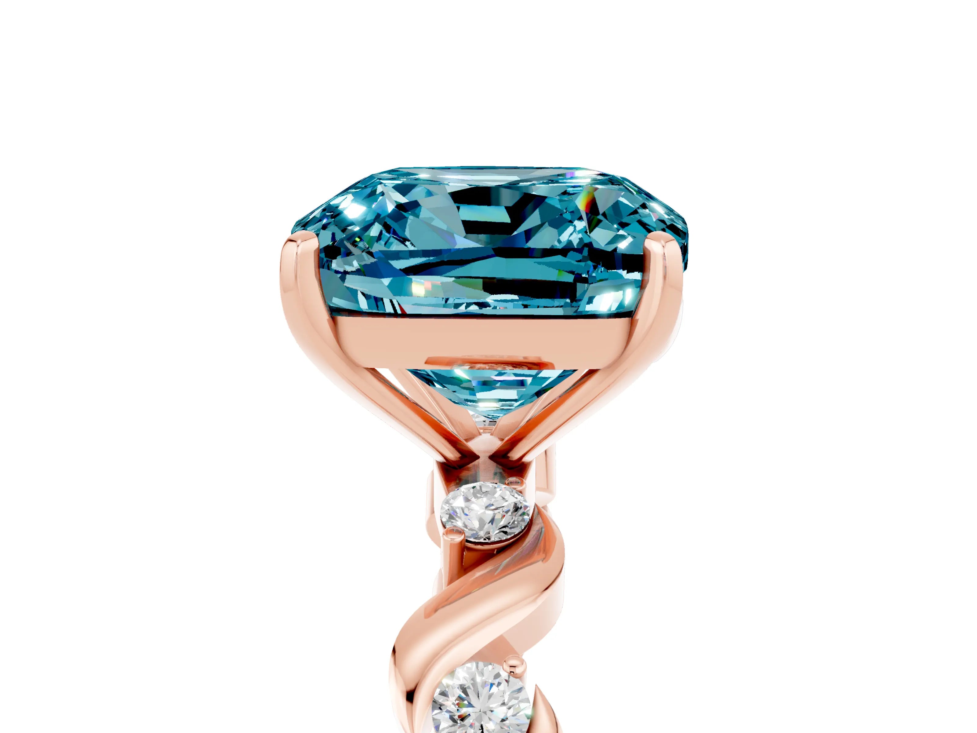 Rose gold Cushion Cut Blue Topaz Solitaire Twisted Band with Round  Accents and Prong Setting_17