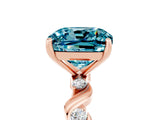 Rose gold Cushion Cut Blue Topaz Solitaire Twisted Band with Round  Accents and Prong Setting_17