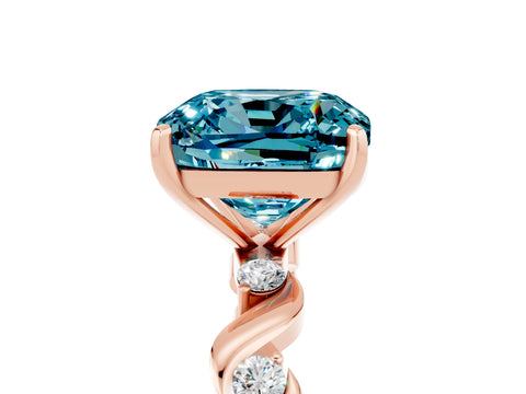 Rose gold Cushion Cut Blue Topaz Solitaire Twisted Band with Round  Accents and Prong Setting_17