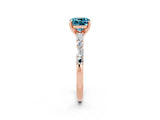 Rose gold Cushion Cut Blue Topaz Solitaire with Side Baguettes and Channel Set Band_2