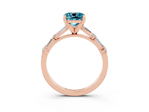 Rose gold Cushion Cut Blue Topaz Solitaire with Side Baguettes and Channel Set Band_3