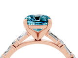Rose gold Cushion Cut Blue Topaz Solitaire with Side Baguettes and Channel Set Band_4