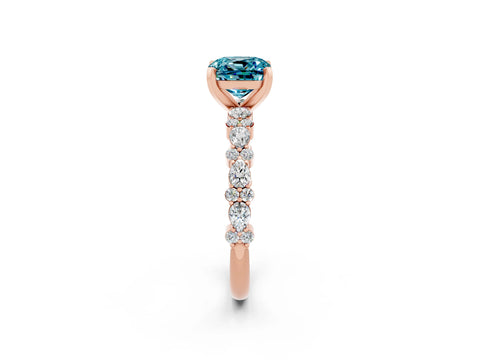 Rose gold Cushion Cut Blue Topaz Solitaire with Side Stones, Pave Band, Four-Prong Setting_38