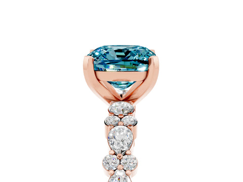 Rose gold Cushion Cut Blue Topaz Solitaire with Side Stones, Pave Band, Four-Prong Setting_41