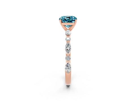 Rose gold Cushion Cut Blue Topaz Solitaire with Side Stones on a Pavé Band and Four-Prong Setting_2