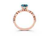 Rose gold Cushion Cut Blue Topaz Solitaire with Side Stones on a Pavé Band and Four-Prong Setting_3