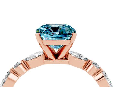 Rose gold Cushion Cut Blue Topaz Solitaire with Side Stones on a Pavé Band and Four-Prong Setting_4
