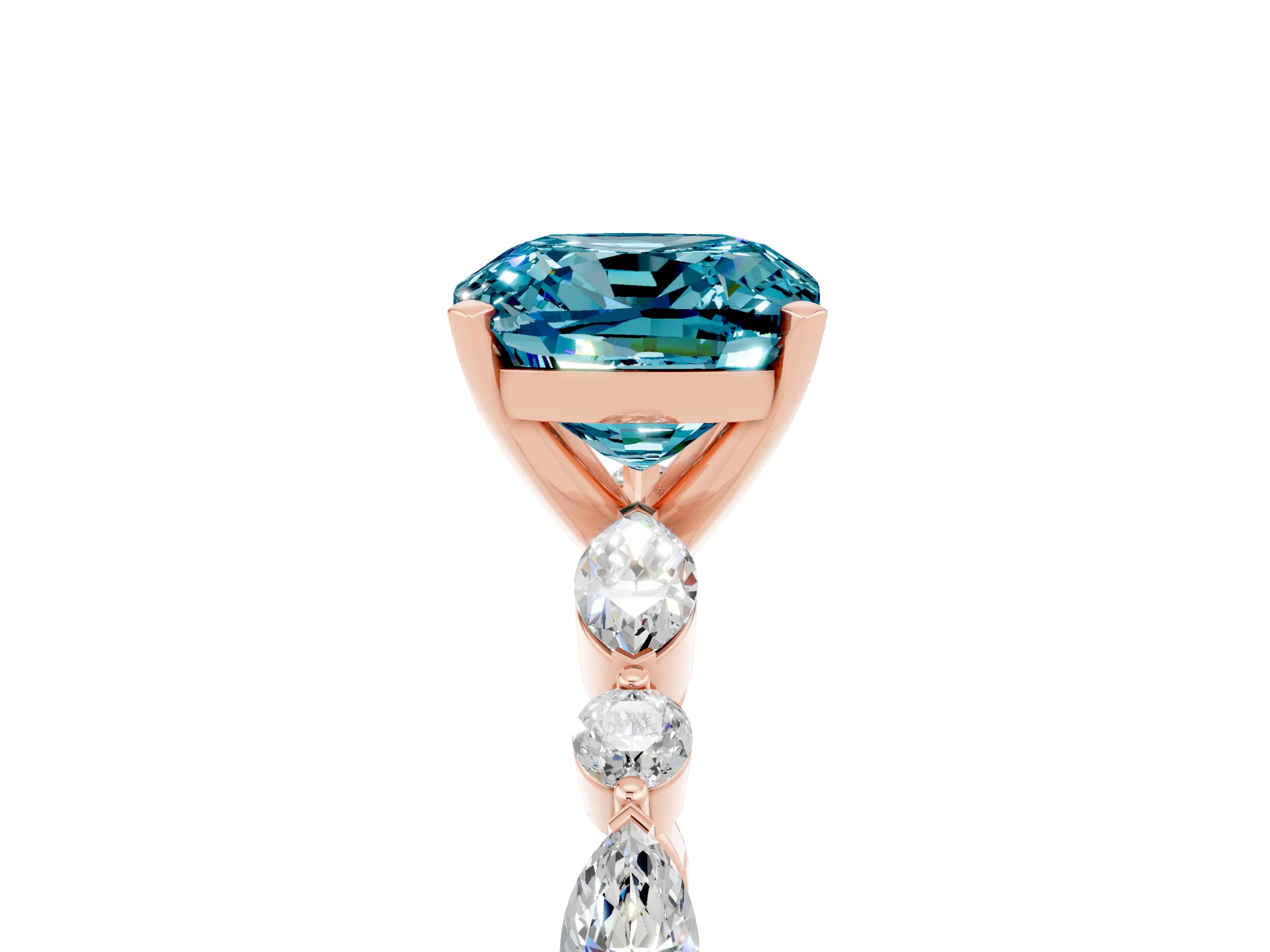 Rose gold Cushion Cut Blue Topaz Solitaire with Side Stones on a Pavé Band and Four-Prong Setting_5